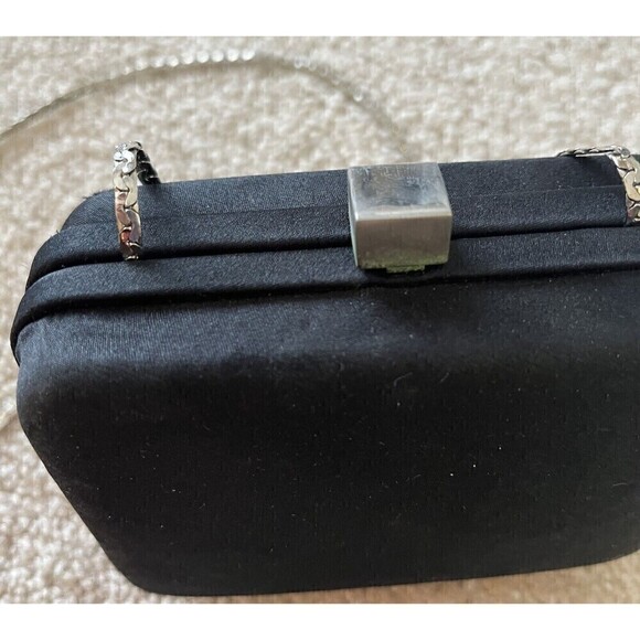Enzo Angiolini Mini Black Nylon Evening Shoulder Clutch Crossbody Bag Chain Prom - Picture 5 of 8